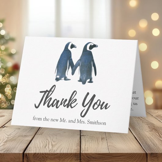 Zwei Niedliche Pinguine | Romantische Hochzeit Vie Dankeskarte
