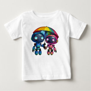 zwei niedliche Roboter mit einem bunten Schirm Baby T-shirt