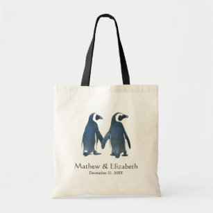 Zwei niedliche romantische Hochzeit der Penguins-  Tragetasche
