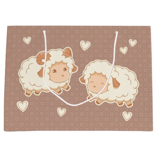 Zwei Niedliche Schafspattern auf Braun Große Geschenktüte (Vorderseite)