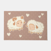 Zwei Niedliche Schafsschaum-Ewe auf Brown Fußmatte (Vorderseite)