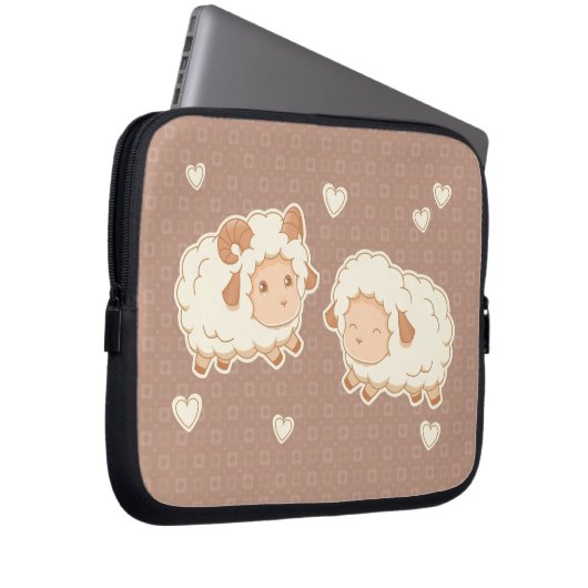 Zwei Niedliche Schafsschaum-Ewe auf Brown Laptopschutzhülle (Vorne Rechts)