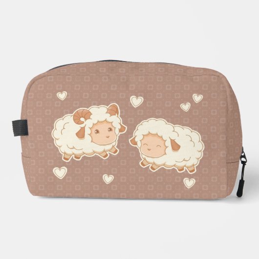 Zwei Niedliche Schafsschaum-Ewe auf Brown Waschbeutel (Vorderseite)