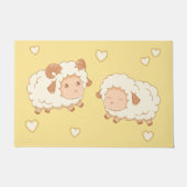 Zwei Niedliche Schafsschaum-Ewe auf Gelb Fußmatte (Vorderseite)