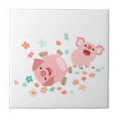 Zwei Niedliche Schweine im Frühling Fliese (Vorderseite)