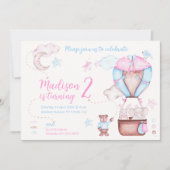 Zwei Niedliche Tiere Ballon Whimsical Geburtstag Einladung (Vorderseite)