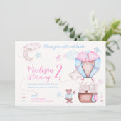 Zwei Niedliche Tiere Ballon Whimsical Geburtstag Einladung (Stehend Vorderseite)