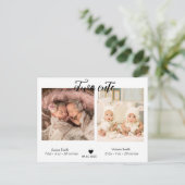 Zwei Niedliche Twins Foto Geburtserklärung Postkarte (Stehend Vorderseite)