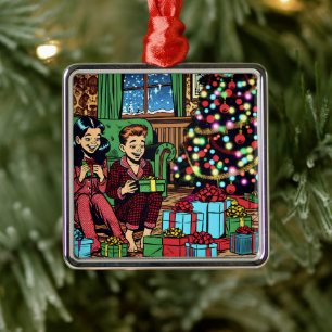 Zwei Niedliche Vintage Kinder Weihnachten Ornament Aus Metall