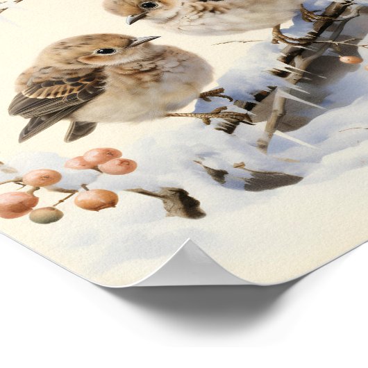 Zwei niedliche Vögel auf einem eisbedeckten Zweig, Poster (Ecke)