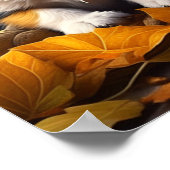 Zwei Niedliche Welpen spielen in Herbstlauben Poster (Ecke)