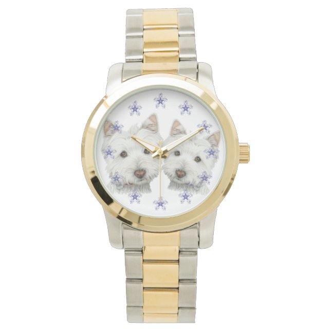 Zwei niedliche Westidogs Art Watch Armbanduhr (Vorderseite)