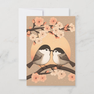 Zwei Niedliche Young Chickadee Bird Kissing Card Dankeskarte