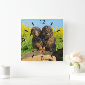 Zwei niedliches Dackel-HundDackel Quadratische Wanduhr (Zuhause)