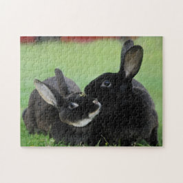 Zwei Nuzzling Rex Kaninchen - Tierphotographie Puzzle