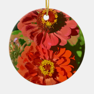 Zwei orangefarbene Zinnia-Blume blühen Keramikornament