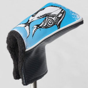 Zwei Orca-Wale Tribal Blau Gebürstet Golf Headcover