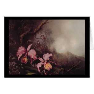 Zwei Orchideen und eine Gebirgslandschaft