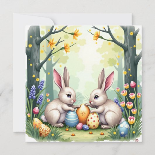 Zwei Osterhasen Feiertagskarte (Vorderseite)