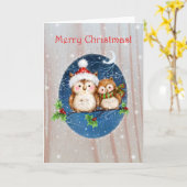 Zwei Owls auf dem Zweig, Frohe Weihnachten Karte (Gelbe Blume)