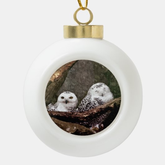 Zwei Owls Keramik Kugel-Ornament (Vorderseite)