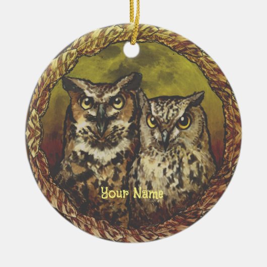Zwei Owls Keramik Ornament (Vorne)