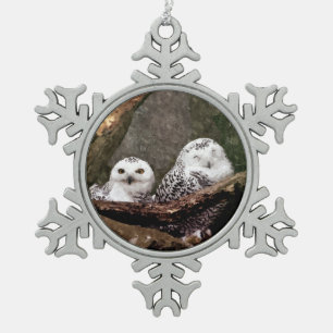 Zwei Owls Schneeflocken Zinn-Ornament