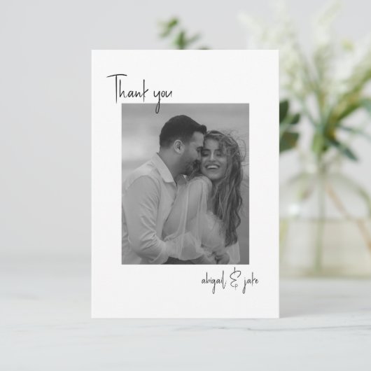 Zwei paare B/W Fotos Hochzeitsnachricht Vielen Dan Dankeskarte (Stehend Vorderseite)