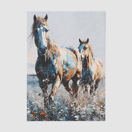 Zwei Paint Horses Decoupage  Seidenpapier (Vorderseite)