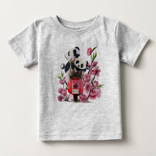 Zwei Pandas fahren mit einem Moped Baby T-shirt (Vorderseite)