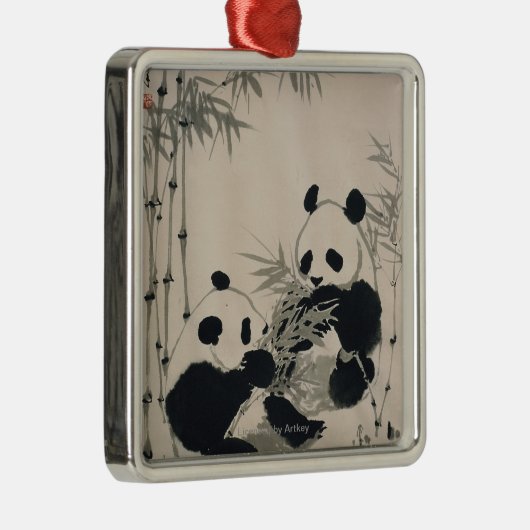 Zwei Pandas Ornament Aus Metall (Rechts)