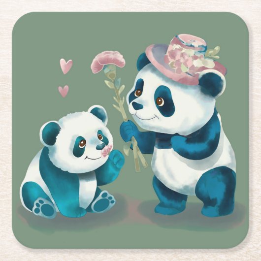 Zwei Pandas Papier Untersetzer (Vorderseite)