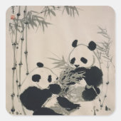 Zwei Pandas Quadratischer Aufkleber (Vorderseite)