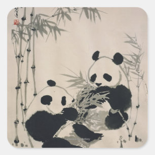 Zwei Pandas Quadratischer Aufkleber