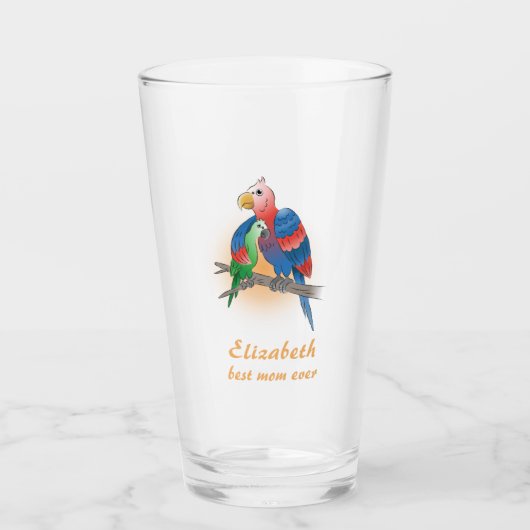 Zwei Papageien Alles Gute zum Muttertag Glas (Vorderseite)