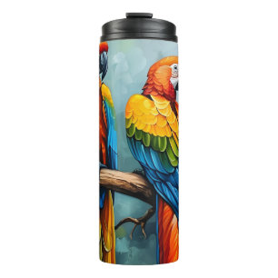Zwei Papageien auf einem Zweig Ölgemälde Kunst Thermosbecher
