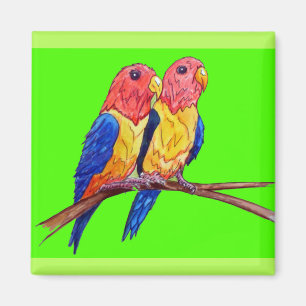 Zwei Papageien auf einer Perch Magnet