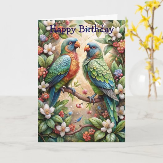 Zwei Papageien Karte (Gelbe Blume)