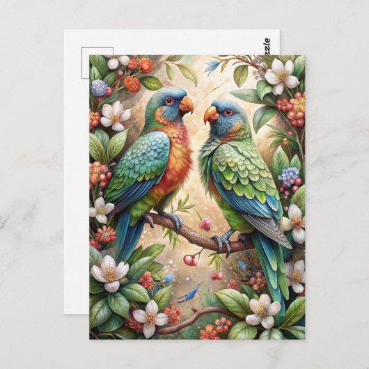 Zwei Papageien Postkarte (Vorne/Hinten)