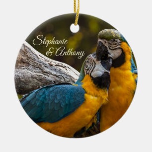 Zwei Papageien Tropische Vögel Keramik Ornament