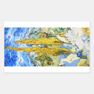 Zwei Pappeln auf einem Hügel Vincent van Gogh Rechteckiger Aufkleber