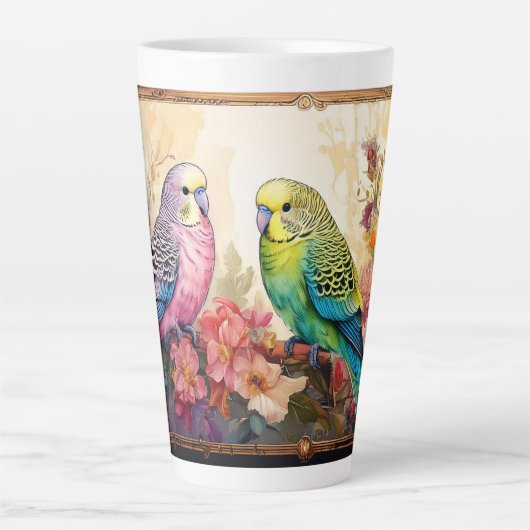 Zwei Parakets und Blume Milchtasse (Vorderseite)