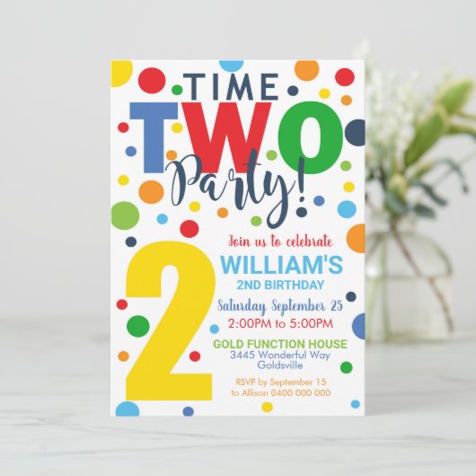 ZWEI Party Geburtstag Einladung 2. Geburtstag (Stehend Vorderseite)