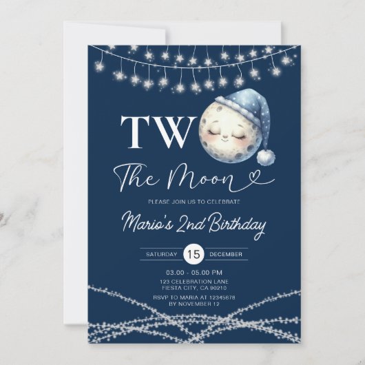 Zwei Party-Lichter am Mond Einladung (Vorderseite)