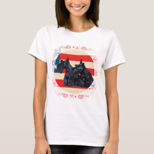 Zwei patriotische Scottish Terrier T-Shirt