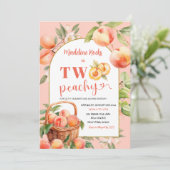 Zwei Peachy Summer Girl Peach Thema Zweiter Geburt Einladung (Stehend Vorderseite)