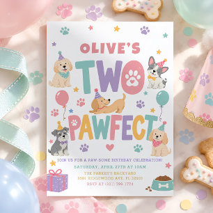 Zwei perfekte Pastell-Hundchen zum 2. Geburtstag Einladung