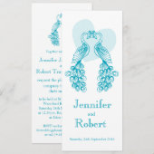 Zwei Pfau aquamarine Hochzeitseinladung Einladung (Vorne/Hinten)