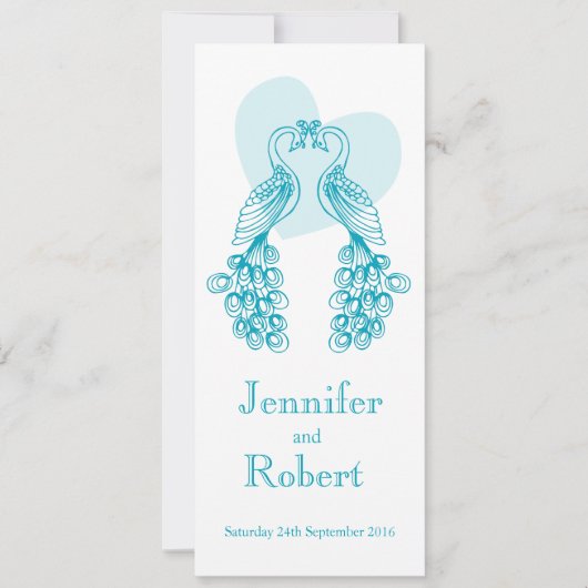 Zwei Pfau aquamarine Hochzeitseinladung Einladung (Vorderseite)