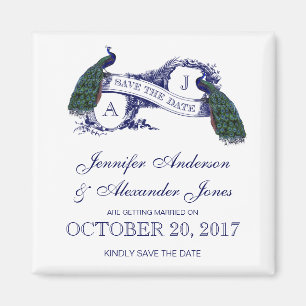 Zwei Pfauen Rustikale Save the Date Magnet